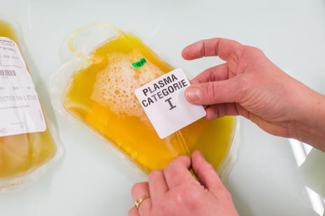 Dans l'étude Coviplasm en cours, les patients sont transfusés plus tôt, avec 4 poches de plasma ayant une titration à 1/40