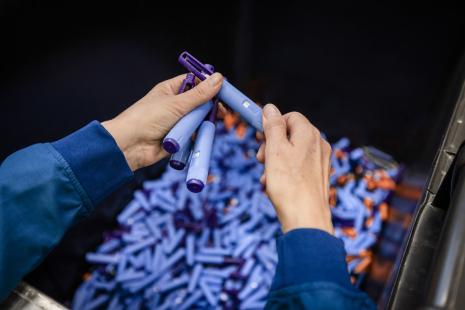 Stylos injecteurs sur le site de production Novo Nordisk d’Hillerød au Danemark