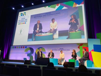 Dr Fabien Guez, animateur, Jérôme Paresys-Barbier, président de la section D, Carine Wolf-Thal, présidente du CNOP, Laure Brenas, présidente de la section C et Bruno Maleine, président de la section A