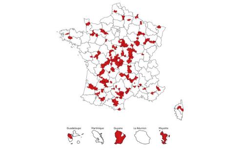 Les 151 territoires prioritaires définis par le ministère de la Santé dans le cadre du Pacte de lutte contre les déserts médicaux.
