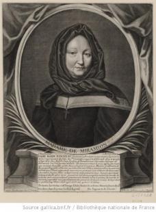 Portrait de Mme de Miramion, estampe d'après une peinture de Pierre Mignard, 17e siècle