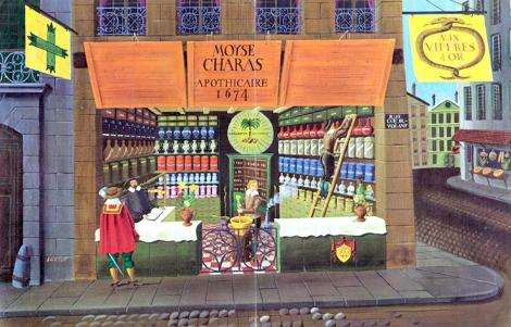 Pharmacie du XVIIe siècle (illustration Pierre-Paul Darigo)