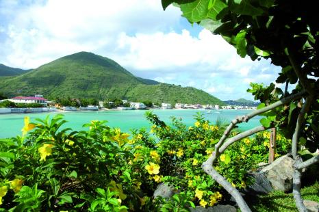 Les collines boisées d'une île culminant à 424 m